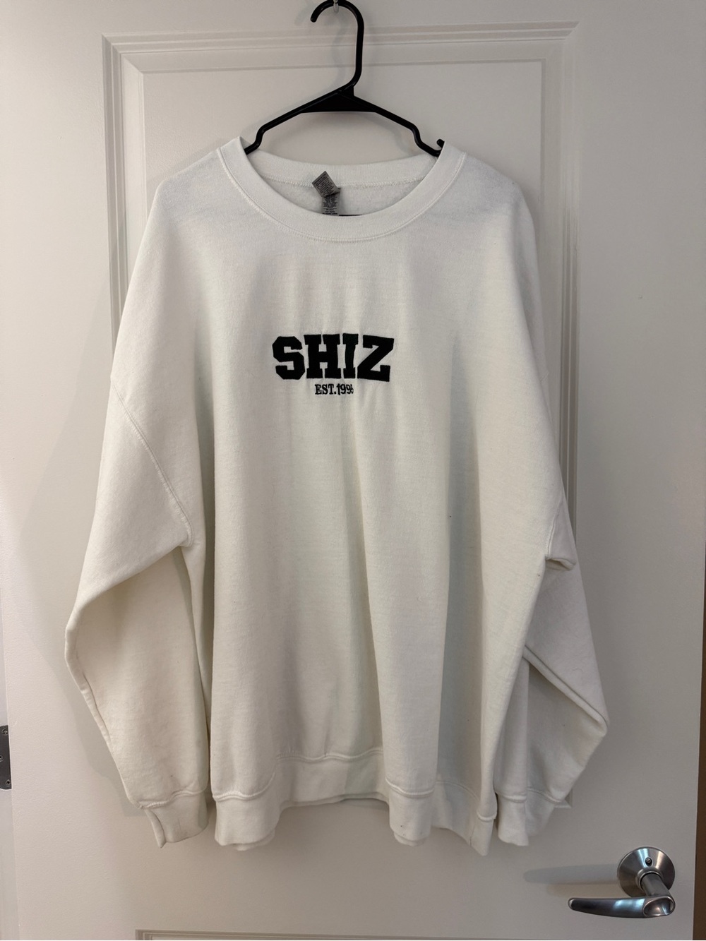 WICKED Gildan White Crewneck Sweatshirt with Green SHIZ University Logo